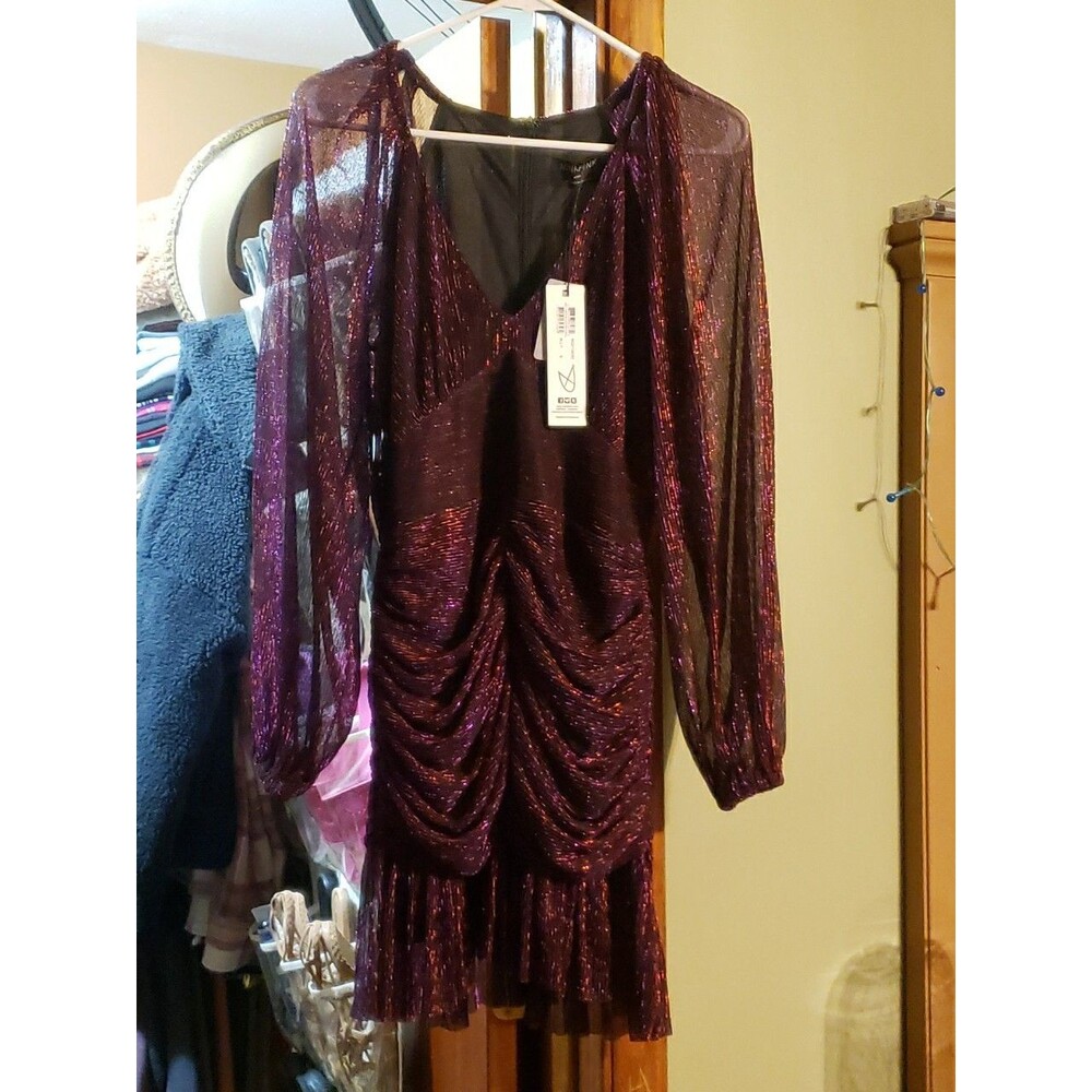 Woman's Rouched Mini Dress By:MINKPINK Size:M Long Sleeved Sheer Sparkle**NWT**